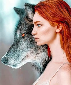 Ginger hair wolf woman adult paint by numbers