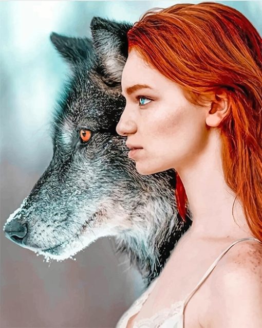 Ginger hair wolf woman adult paint by numbers