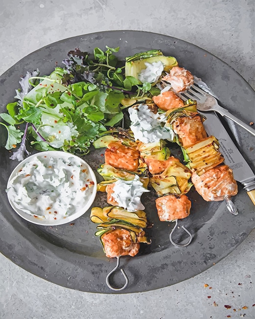 Paprika Lime Salmon Kebabs With Yoghurt adult paint by numbers