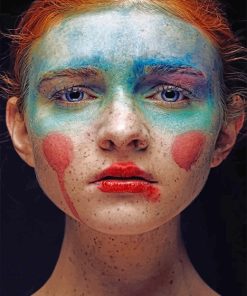 Sad clown girl ginger hair adult paint by numbers
