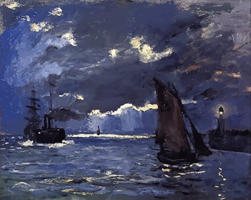 A Seascape Shipping by Moonlight paint by number