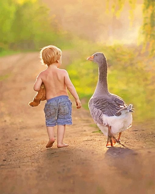 Little Boy With His Bird Friend paint By Numbers