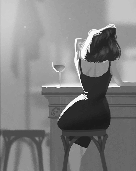 Black And White Lonely Woman Drinking Wine Paint By Numbers