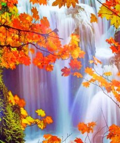 Beautiful Waterfall Autumn paint by number