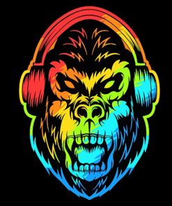 Colorful Angry Gorilla Headphones paint by number