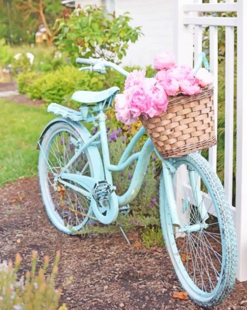 Cute Blue Bike With Flowers paint by numbers
