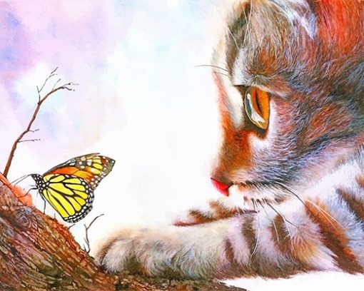 Lovely Kitten And Butterfly paint by number