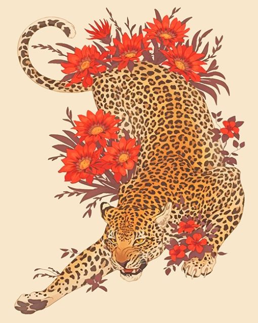 Tiger With Flowers paint by number