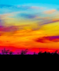 Colorful Sunset Trees Silhouette paint by number