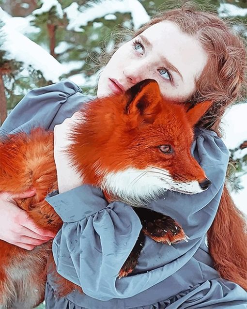 Girl Hugging Fox paint by number