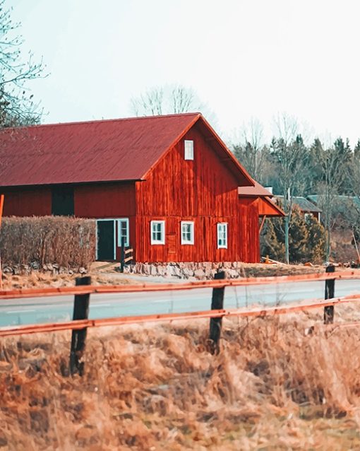 Red Beautiful Barn paint by number