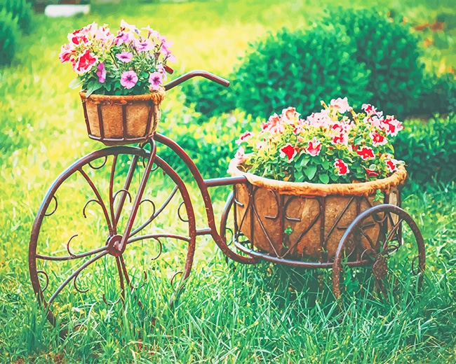 Vintage Bike Equipped Basket Flowers paint by number
