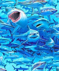 White Sharks Frenzy Beach paint by number