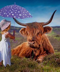 Umbrella Child With Brown Cow paint by number