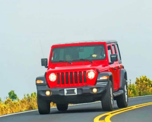 Red Jeep On The Highway Roads paint by numbers
