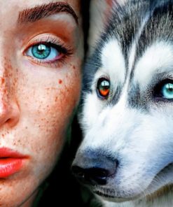 Heterochromia Husky And Owner paint by numbers