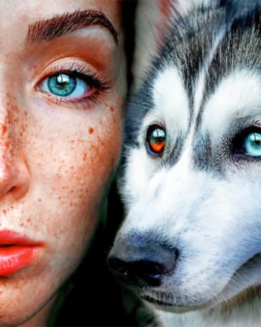 Heterochromia Husky And Owner paint by numbers