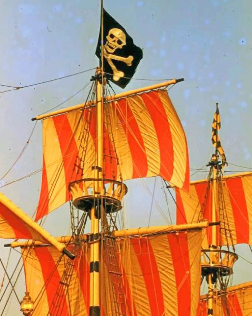 Red And White Striped Pirate Ship paint by numbers