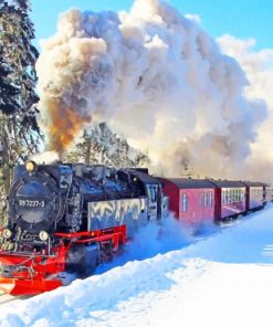 Train In Snow Steam Locomotive Moscow paint by numbers