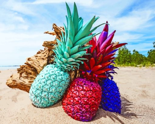 Colorful Pineapples On Beach paint by numbers