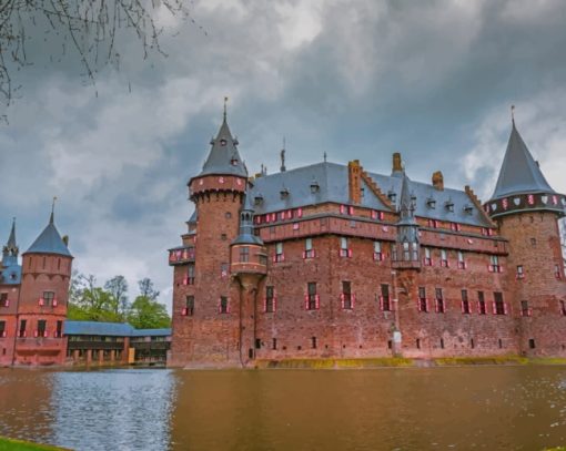 Netherlands Castles Pond DeHaar Castle paint by numbers