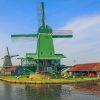 Netherlands River Houses Zaanse Schans Mill paint by numbers