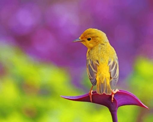 Yellow Bird On Purple Flower paint by numbers