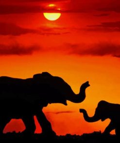 Elephants At The Sunset paint by numbers