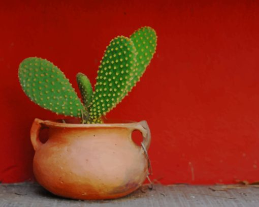 Green Cactus In Pot paint by numbers