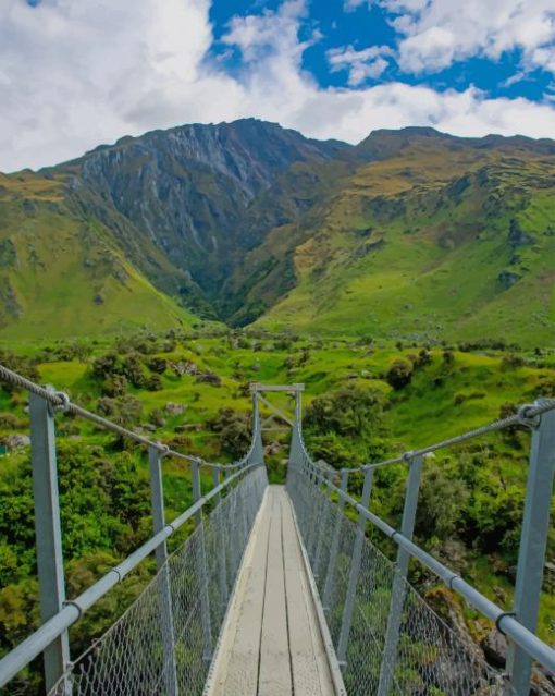 Hanging Bridge Over Icelandic Fields And Mountain paint by numbers