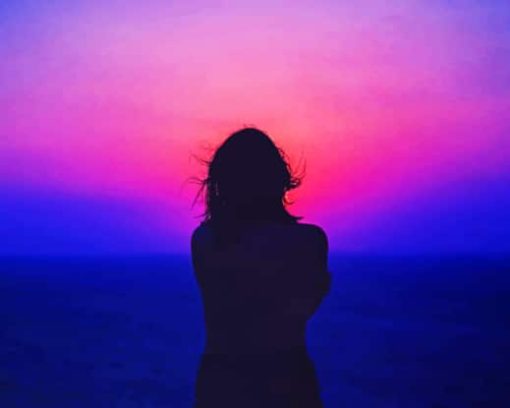 Silhouette Of A Woman With Pink And Purple Sky paint by numbers