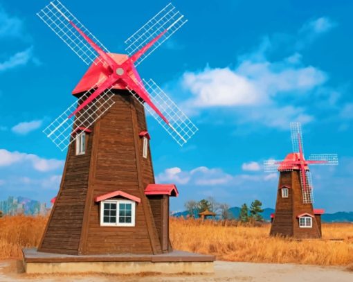 Brown Windmills Paint By Numbers