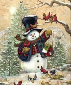 Snowman And Cardinal Paint by numbers