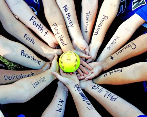Softball Surrounded With Hands Paint By Numbers