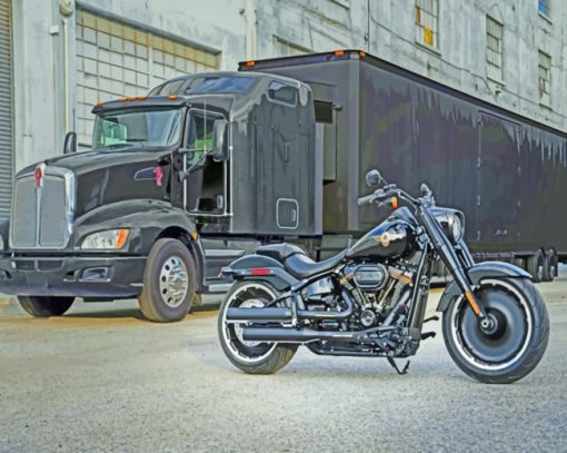 Black Truck And Motorcycle paint by numbers