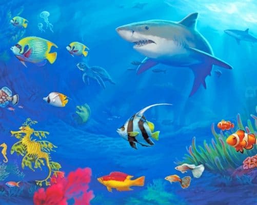 Colorful Fish And Shark Paint by numbers