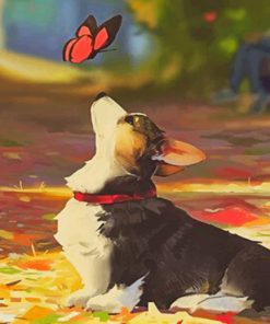 Corgi And Butterfly Paint by numbers