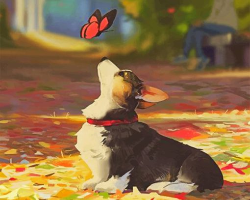Corgi And Butterfly Paint by numbers