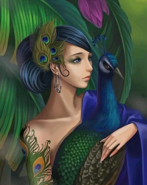 Girl With Peacock Art paint by numbers
