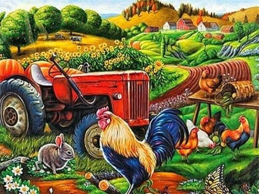 Animals In Farm Field Paint by numbers