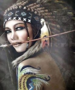 Fierce Native American Woman Warrior paint by numbers