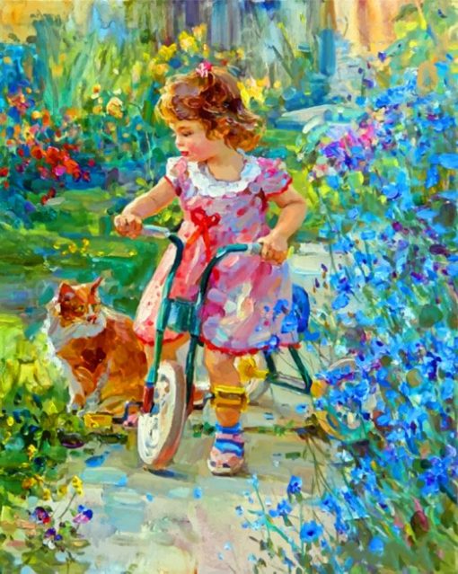 Cat And Girl Impressionist Paint by numbers