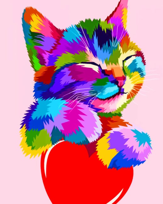 Paint by Numbers, Cats Paint by Numbers for Adults Beginner, DIY Abstract  Multicolored Neon Portrait of Three Curious Cats Paint by Number with 3