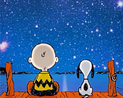 Snoopy And Charlie In A Starry Night Paint by numbers