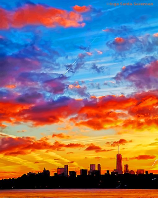 Manhattan Skyline Silhouette Paint by numbers