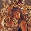 Woman And Tigers Paint by numberfs