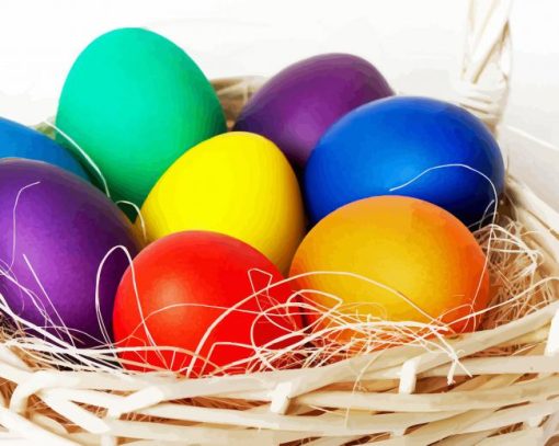 Basket Of Chicken Colorful Eggs paint by number