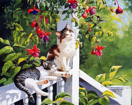 Cats And Hummingbird paint by number