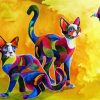 Colorful Cats And Hummingbird paint by number