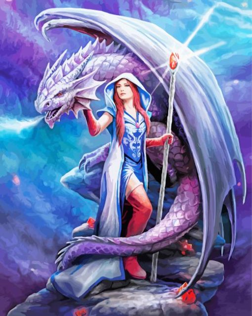 Dragon And Girl By Anne Stokes paint by number